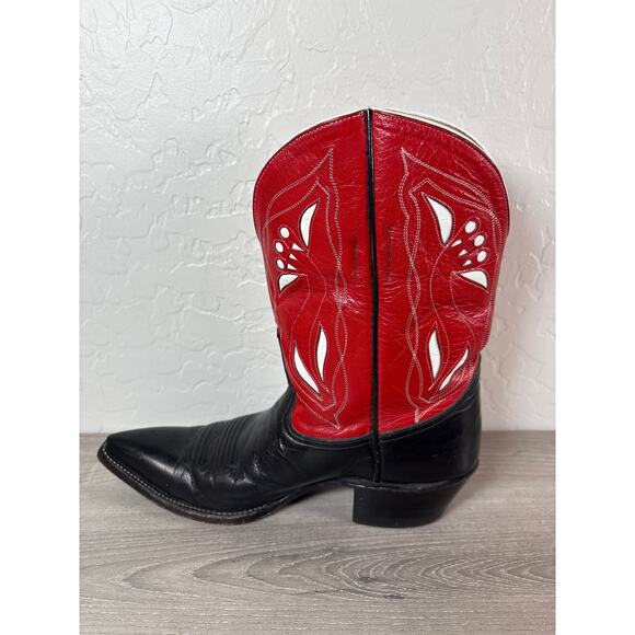 Rocketbuster Pee Wee Cowboy Boots - Womens Size 6 Black Red Inlaid EUC - Picture 3 of 11